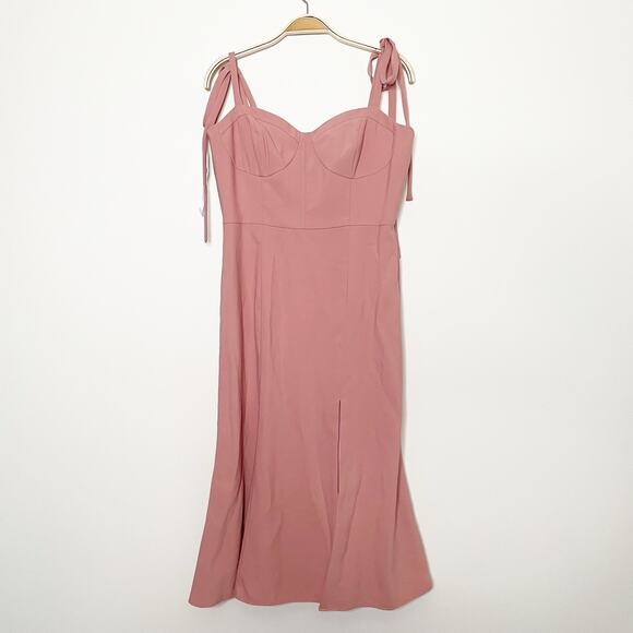 NWT Dessy Collection 3069 BUSTIER CREPE MIDI DRESS bow strap Desert Rose size 12 - Picture 2 of 8